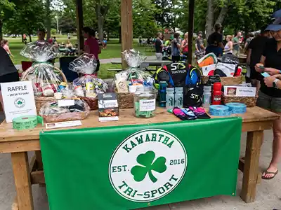 Raffle prize table at the Kawartha Tri-Sport Tournament